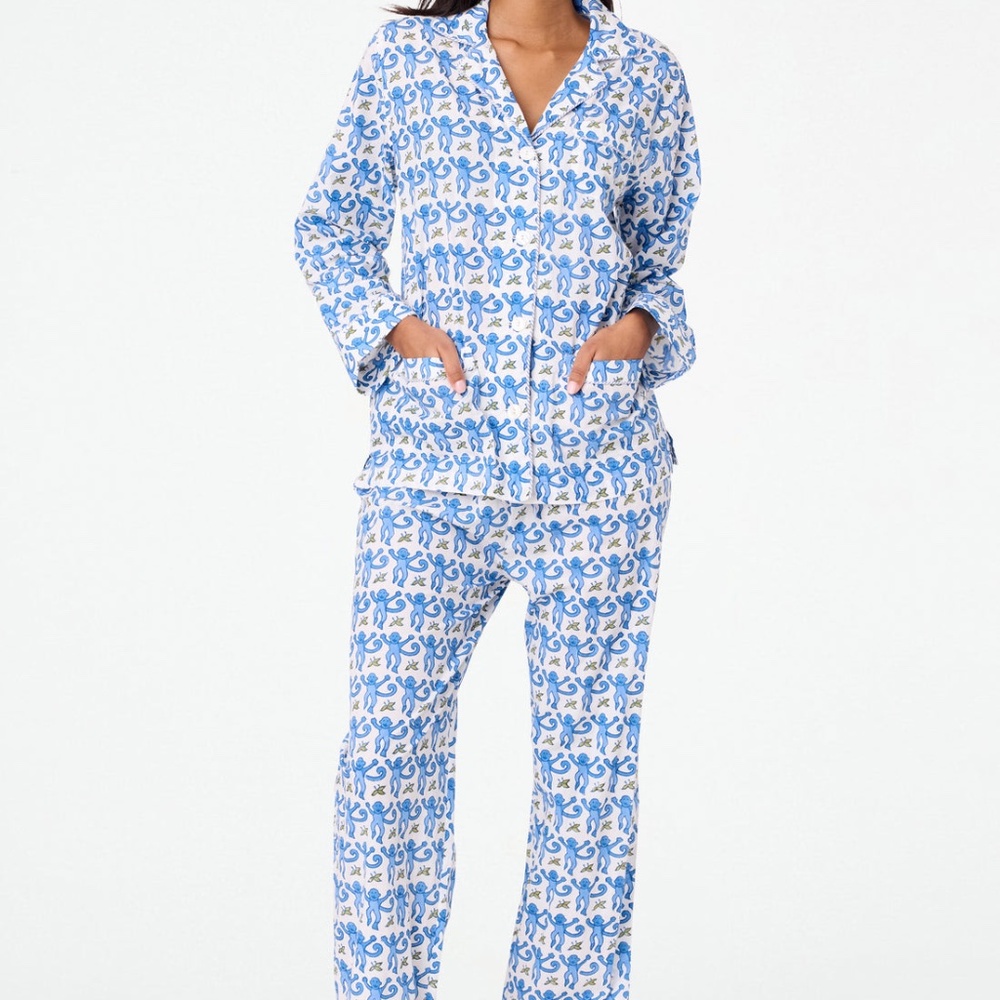 Roller Rabbit Monkey Long Sleeve Polo Pajamas
